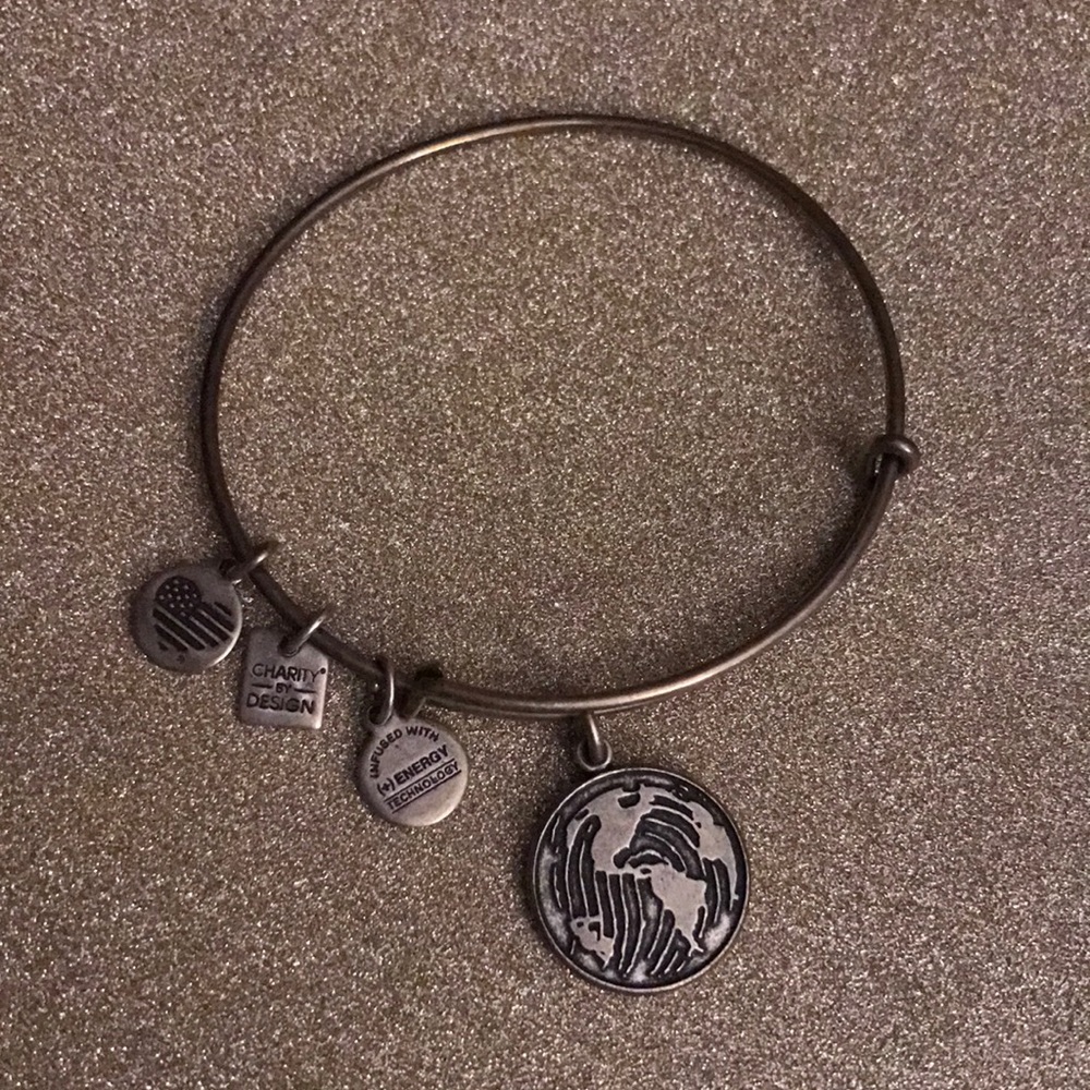 Alex and Ani silver globe charm bracelet